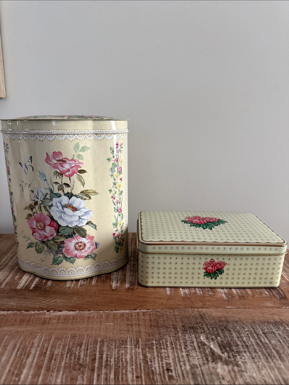 Vintage Floral Tins Boxes Lot of 2 Raphael Tuck & Sons & The Tin Company England